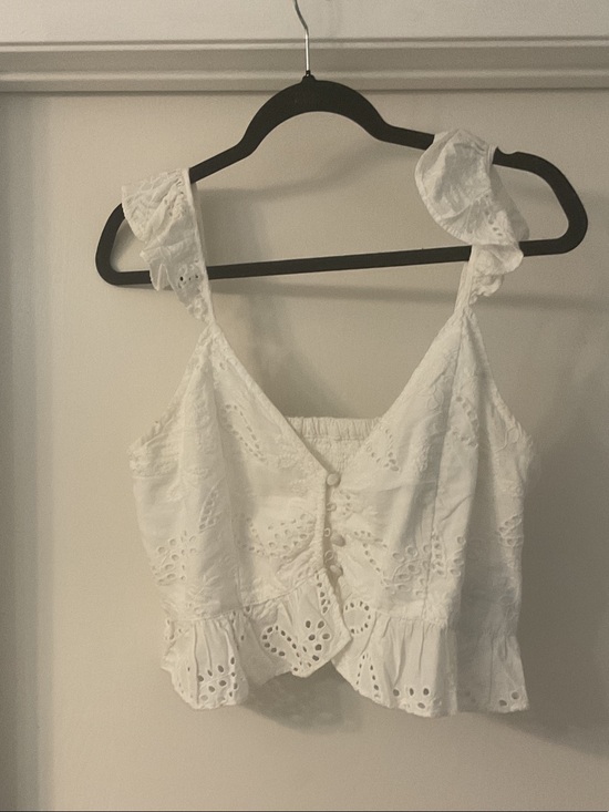 Guess Tops - Guess White Eyelet Ruffle Tie-Strap Camisole Top